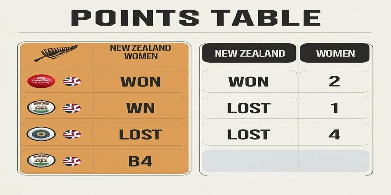 New Zealand Women vs India Women Points Table